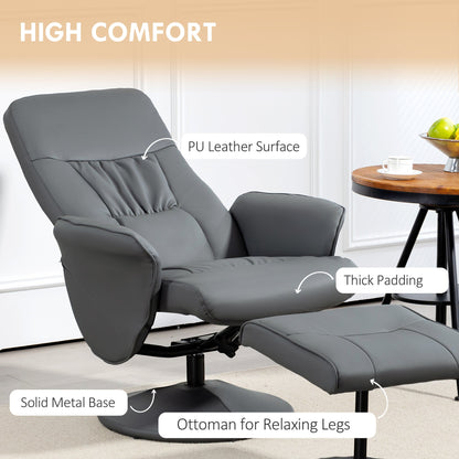 Aurora PU Leather Armchair and Footrest Swivel Recliner w/ Ottoman