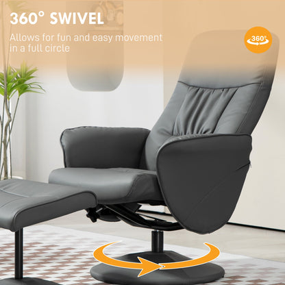 Aurora PU Leather Armchair and Footrest Swivel Recliner w/ Ottoman