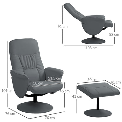 Aurora PU Leather Armchair and Footrest Swivel Recliner w/ Ottoman