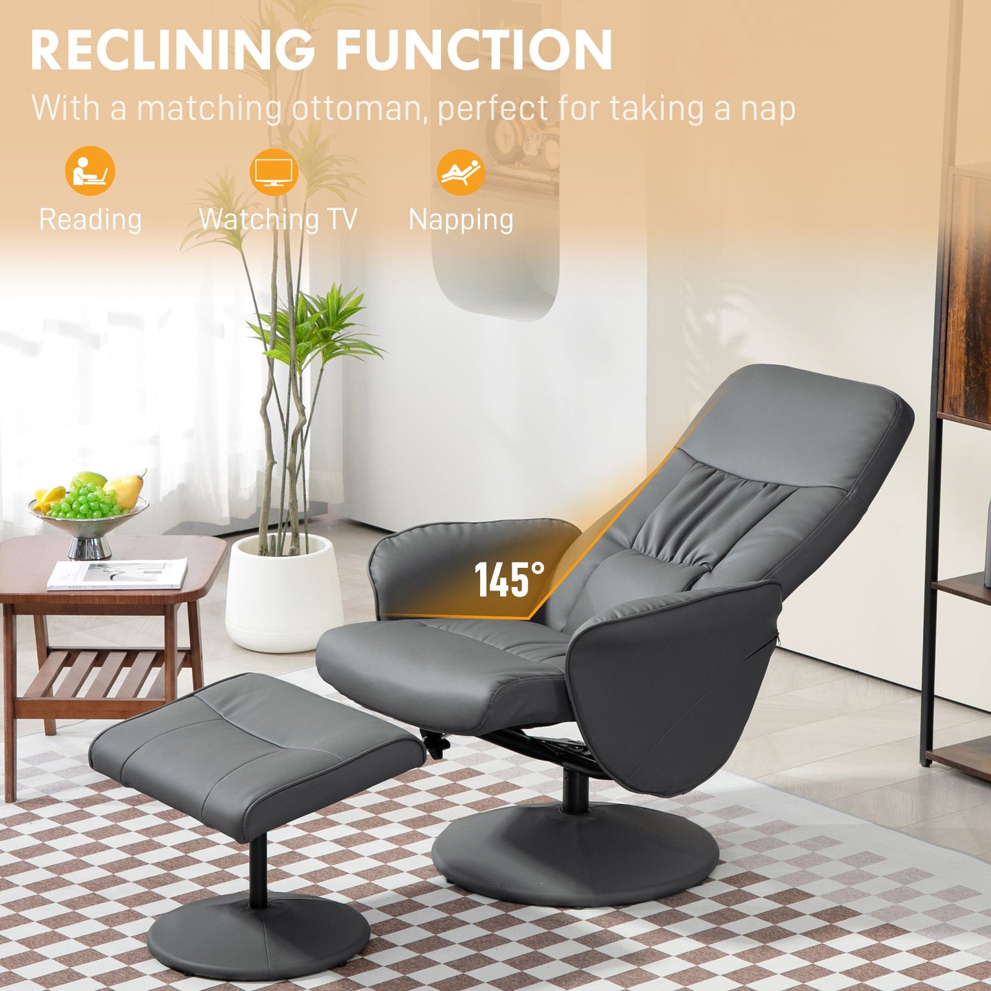 Aurora PU Leather Armchair and Footrest Swivel Recliner w/ Ottoman