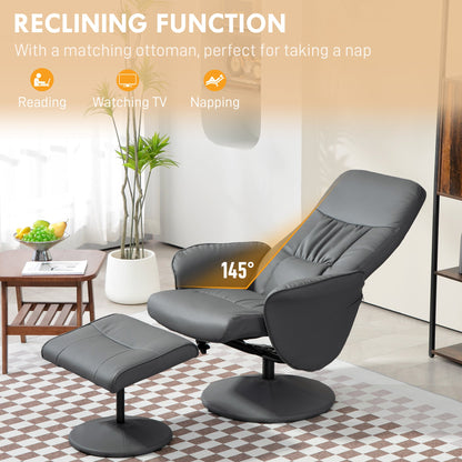 Aurora PU Leather Armchair and Footrest Swivel Recliner w/ Ottoman
