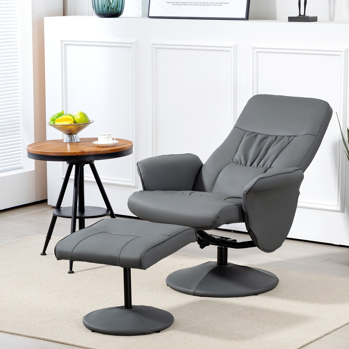 Aurora PU Leather Armchair and Footrest Swivel Recliner w/ Ottoman