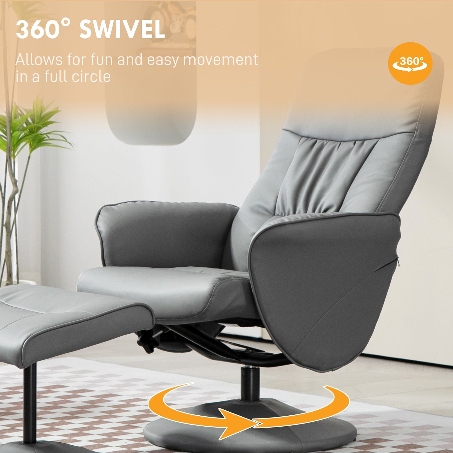 Aurora PU Leather Armchair and Footrest Swivel Recliner w/ Ottoman