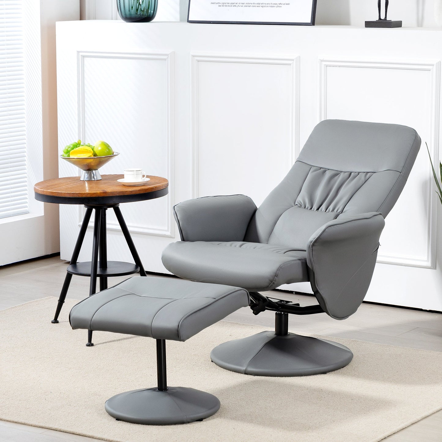 Aurora PU Leather Armchair and Footrest Swivel Recliner w/ Ottoman