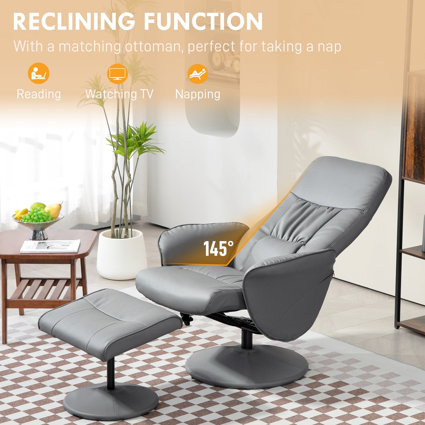 Aurora PU Leather Armchair and Footrest Swivel Recliner w/ Ottoman
