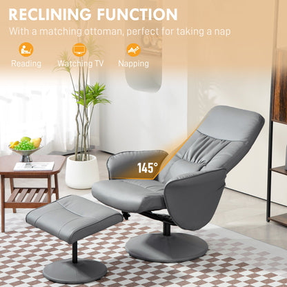 Aurora PU Leather Armchair and Footrest Swivel Recliner w/ Ottoman