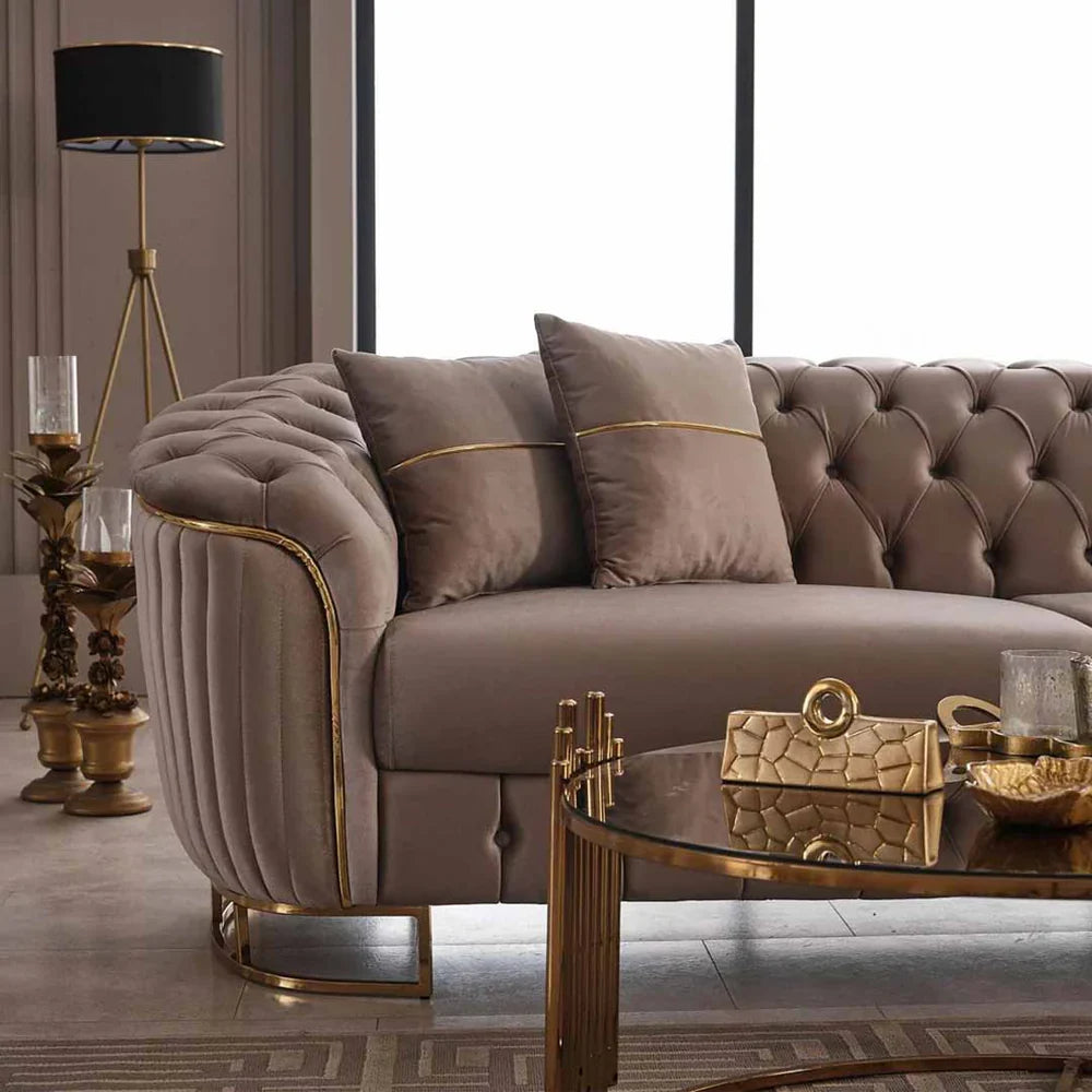 The Sienna Luxury Chesterfield Premium Beige Gold Corner Sofa
