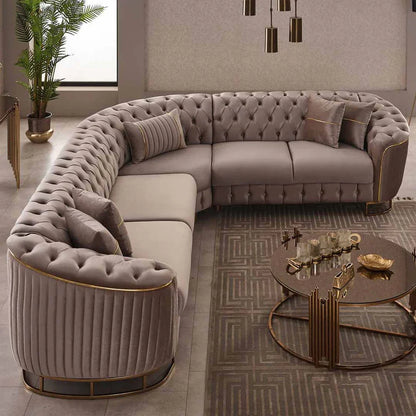 The Sienna Luxury Chesterfield Premium Beige Gold Corner Sofa