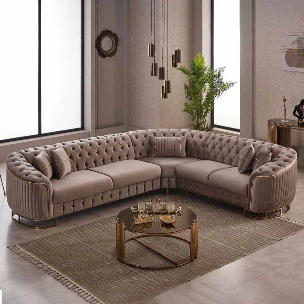 The Sienna Luxury Chesterfield Premium Beige Gold Corner Sofa