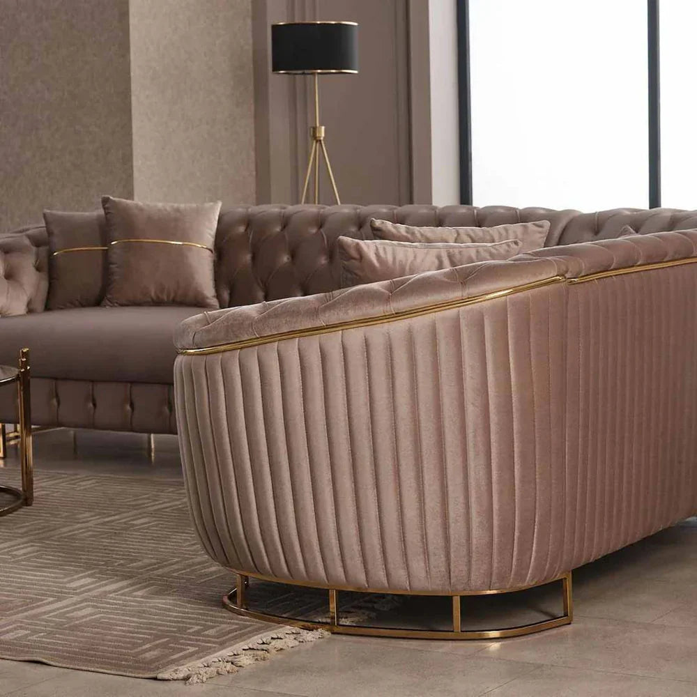The Sienna Luxury Chesterfield Premium Beige Gold Corner Sofa