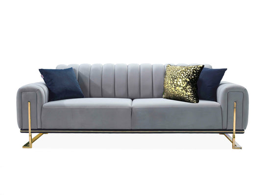 Buxton Luxury Grey & Gold 3+2 Velvet Sofa