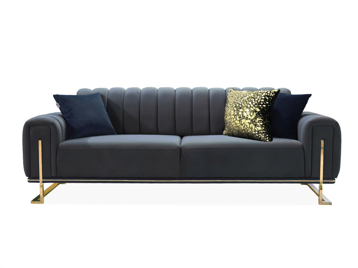 Buxton Luxury Black & Gold 3+2 Velvet Sofa