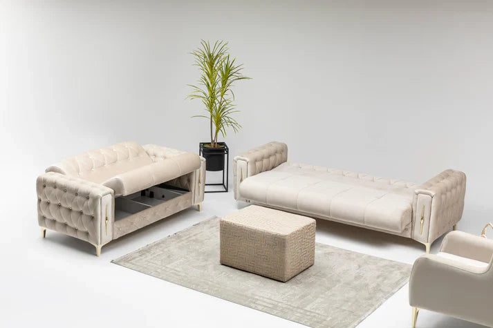 The Regal Luxury Premium 3+2 Mink Gold Velvet Sofa Bed Set