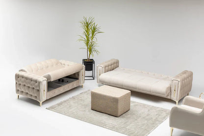 The Regal Luxury Premium 3+2 Mink Gold Velvet Sofa Bed Set