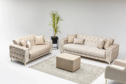 The Regal Luxury Premium 3+2 Mink Gold Velvet Sofa Bed Set