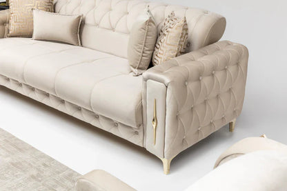 The Regal Luxury Premium 3+2 Mink Gold Velvet Sofa Bed Set