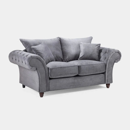 Chesterfield Grey Velvet Fullback 2 Seater Sofa