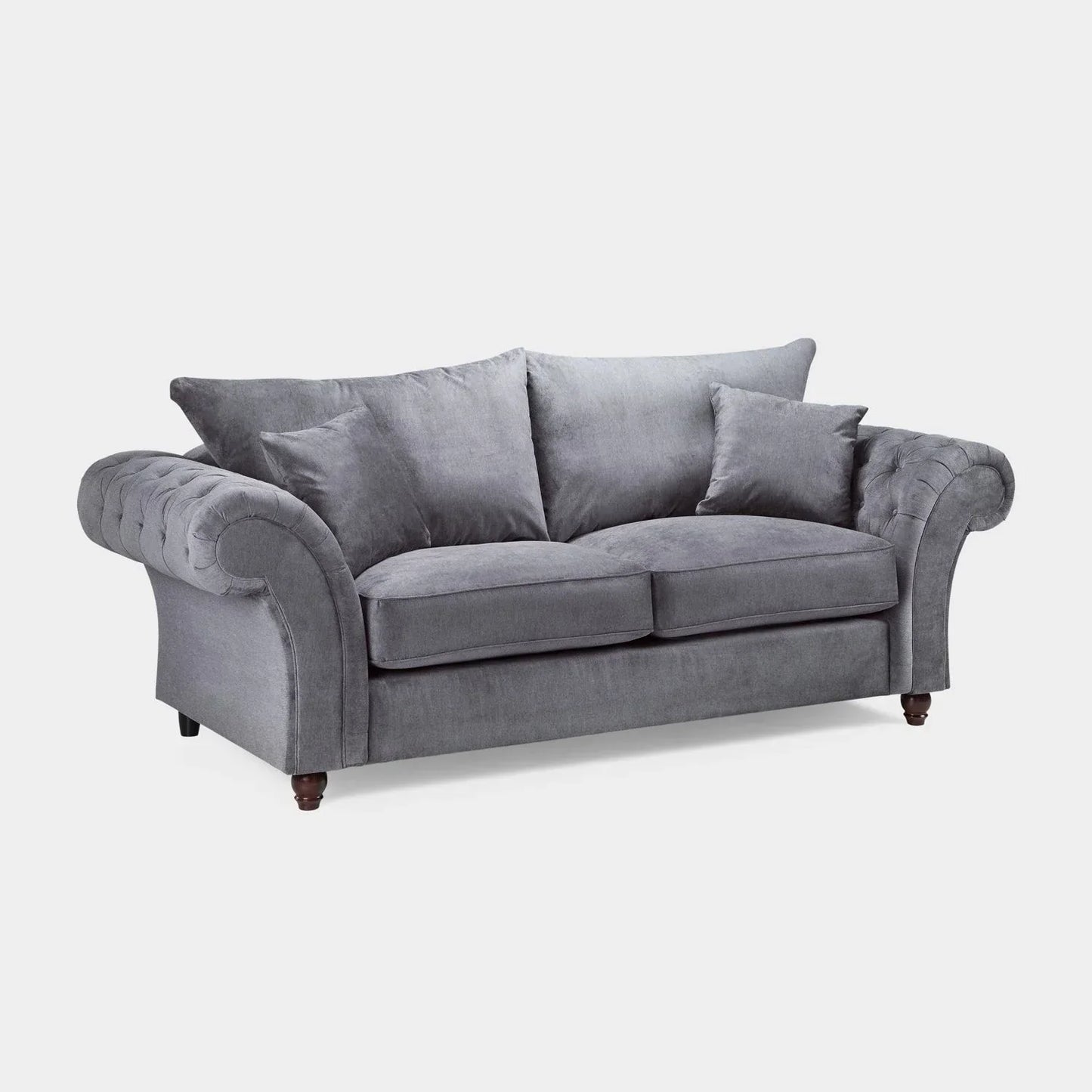 Chesterfield Grey Velvet Fullback 3 Seater Sofa