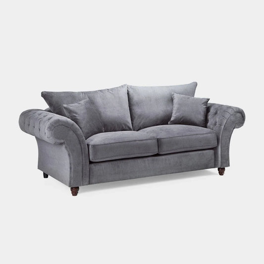 Chesterfield Grey Velvet Fullback 3 Seater Sofa