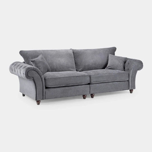 Chesterfield Grey Velvet Fullback 4 Seater Sofa
