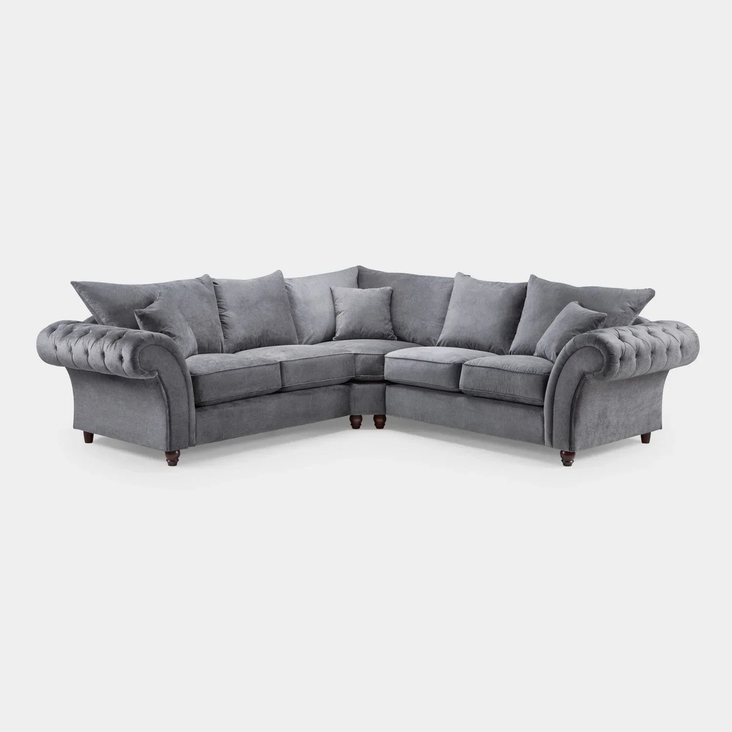 Chesterfield Grey Fullback Large Corner Sofa Grey Velvet