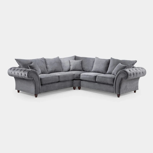 Chesterfield Grey Fullback Large Corner Sofa Grey Velvet