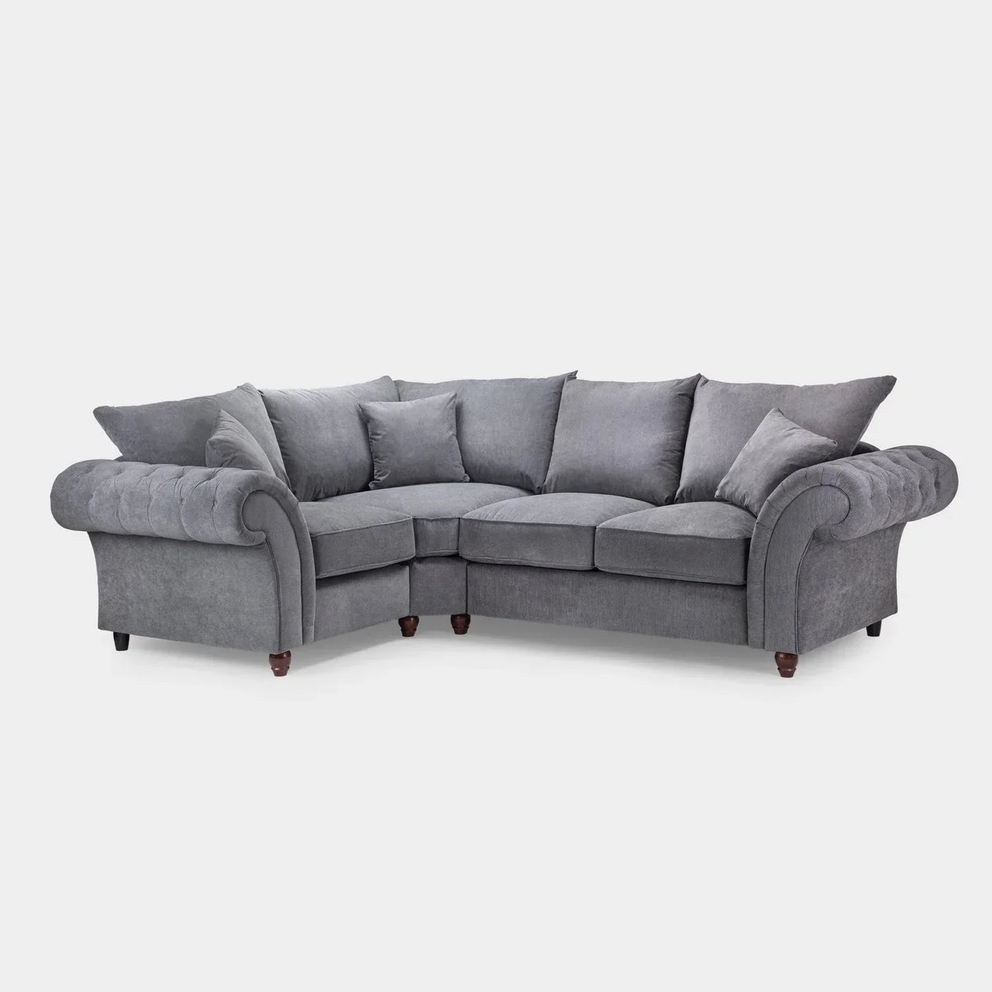 Chesterfield Grey Fullback Left Hand Facing Corner Sofa Grey Velvet