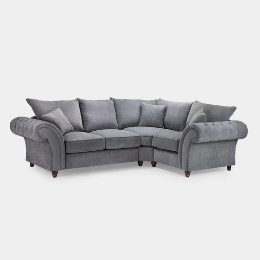 Chesterfield Grey Fullback Right Hand Facing Corner Sofa Grey Velvet