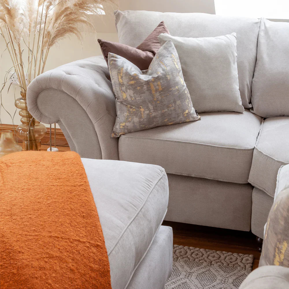 Chesterfield Stone Fullback Right Hand Facing Corner Sofa Stone Velvet