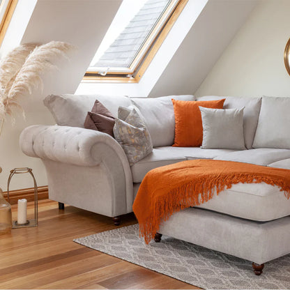 Chesterfield Stone Fullback Right Hand Facing Corner Sofa Stone Velvet