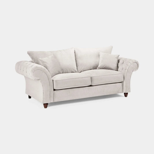 Chesterfield Stone Velvet Fullback 3 Seater Sofa