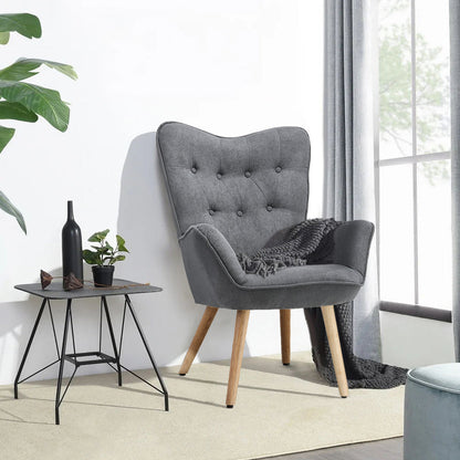 Tufted Button Linen Armchair with Wooden Legs