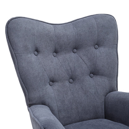 Tufted Button Linen Armchair with Wooden Legs