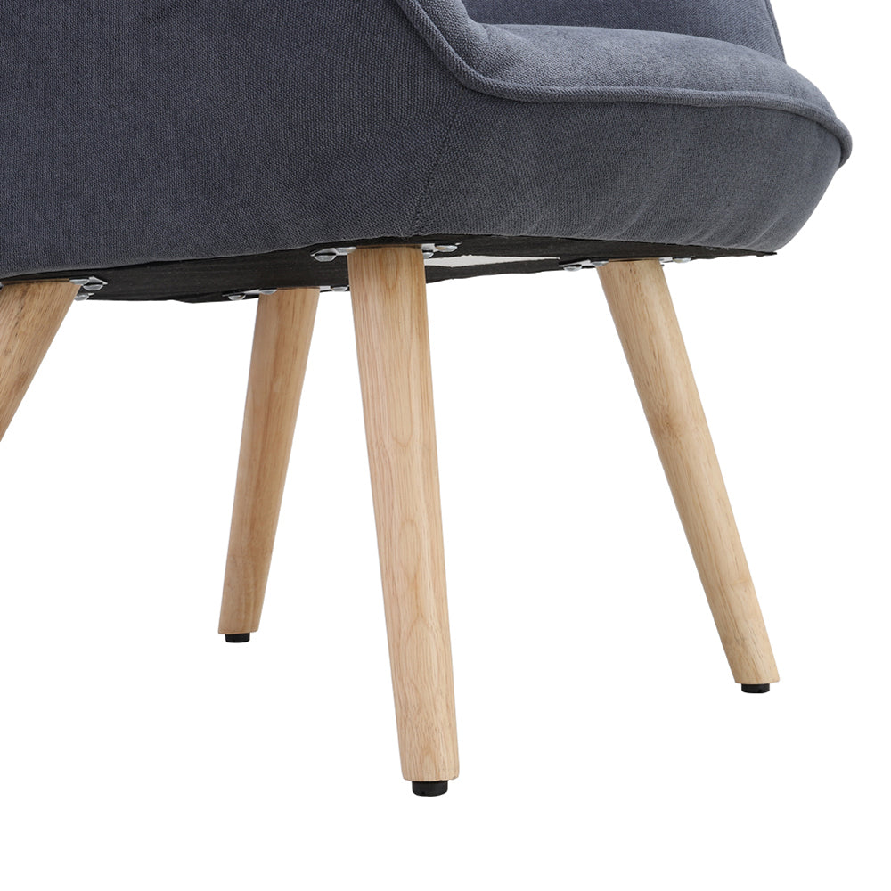Tufted Button Linen Armchair with Wooden Legs