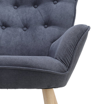 Tufted Button Linen Armchair with Wooden Legs