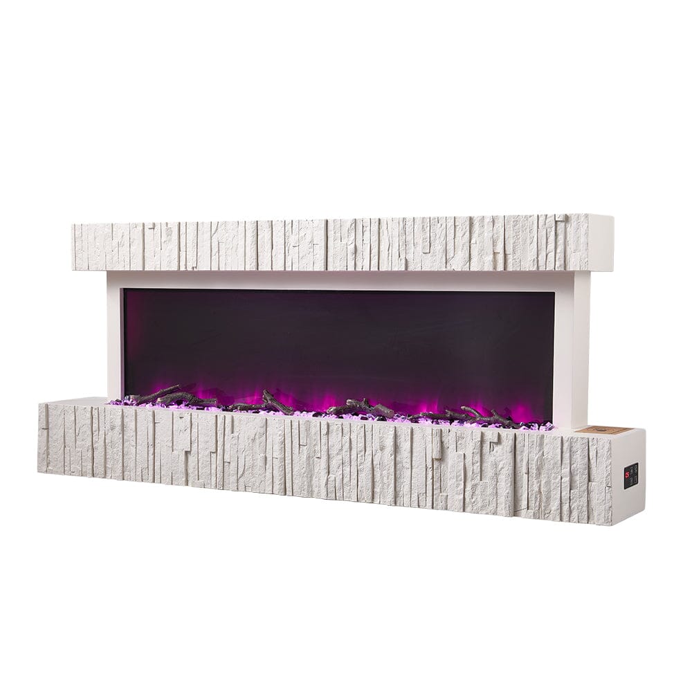 47/59 Inch Wall Mounted Electric Fireplace with Faux Stone Mantel, WiFi, Remote & LED Flames