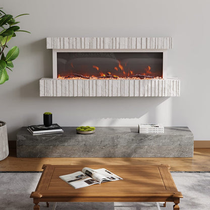 47/59 Inch Wall Mounted Electric Fireplace with Faux Stone Mantel, WiFi, Remote & LED Flames Living and Home 47inch 