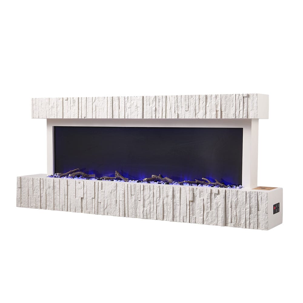 47/59 Inch Wall Mounted Electric Fireplace with Faux Stone Mantel, WiFi, Remote & LED Flames