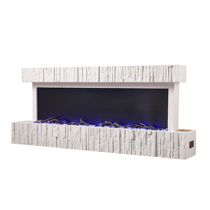 47/59 Inch Wall Mounted Electric Fireplace with Faux Stone Mantel, WiFi, Remote & LED Flames