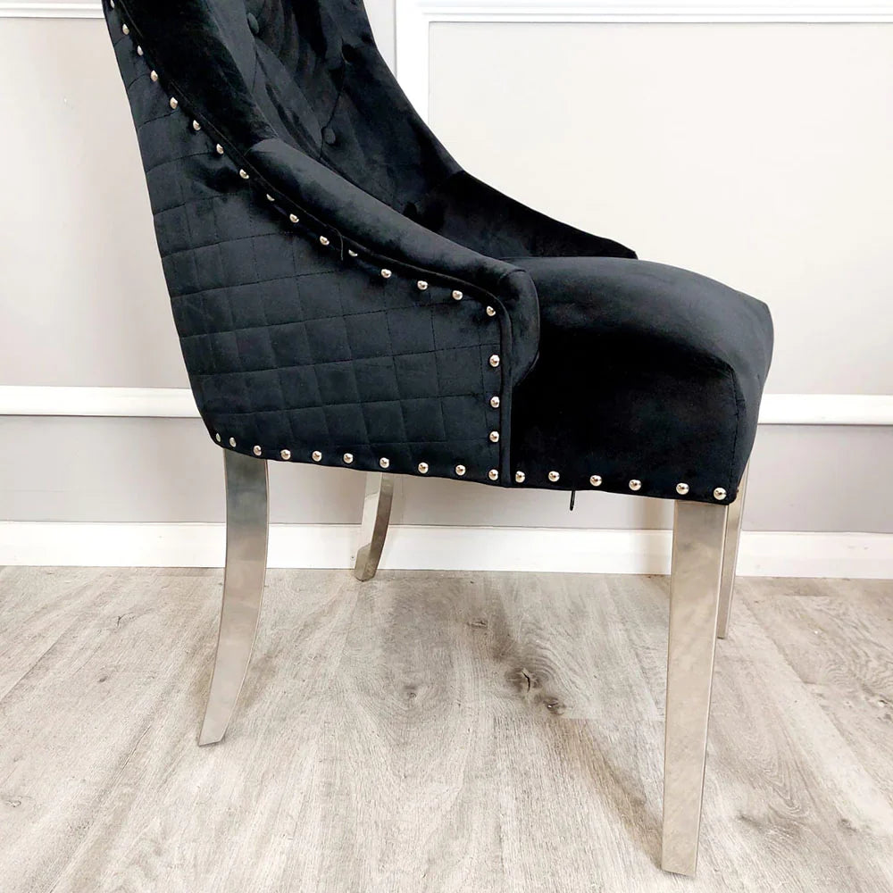 Bentley Quilted Velvet Dining Chair with Chrome Lion Knocker