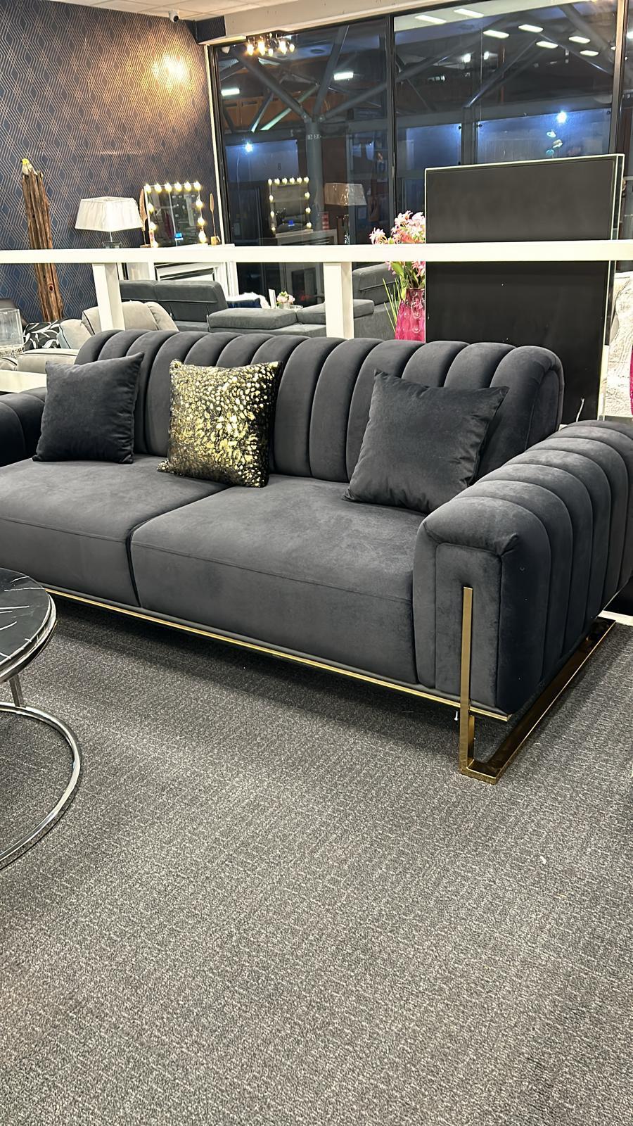 Buxton Luxury Black & Gold 3+2 Velvet Sofa