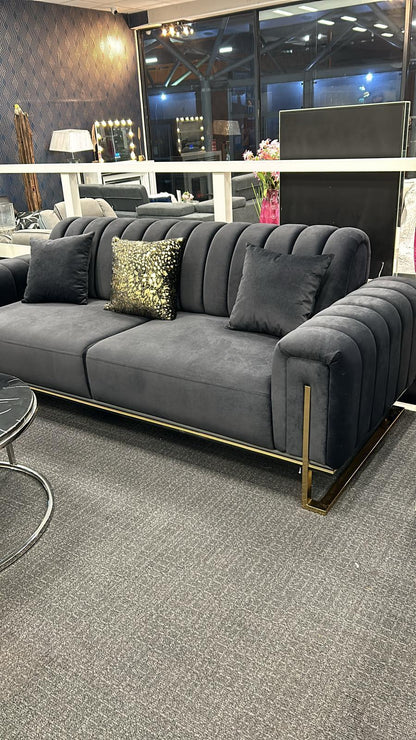 Buxton Luxury Black & Gold 3+2 Velvet Sofa