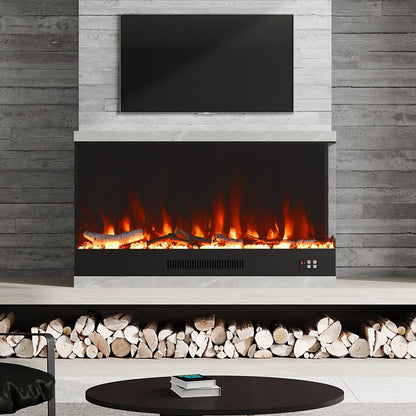 46/60inch L-Shaped Electric Fireplace – WiFi Control, LED Display, Resin Logs & Crystal Stones with Heating
