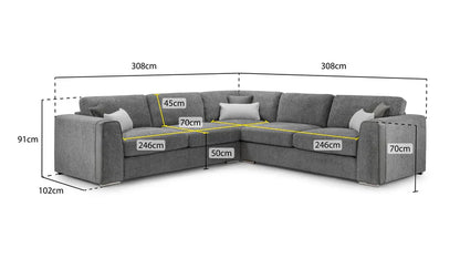 Naples Sofa Grey Fabric Large Corner Sofa
