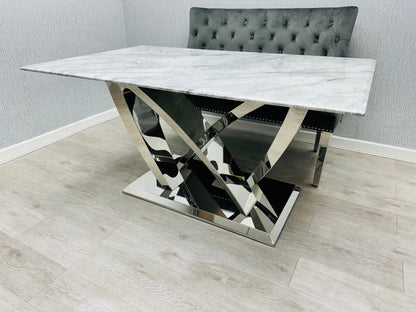 California 180cm Grey Chrome Marble Dining Table