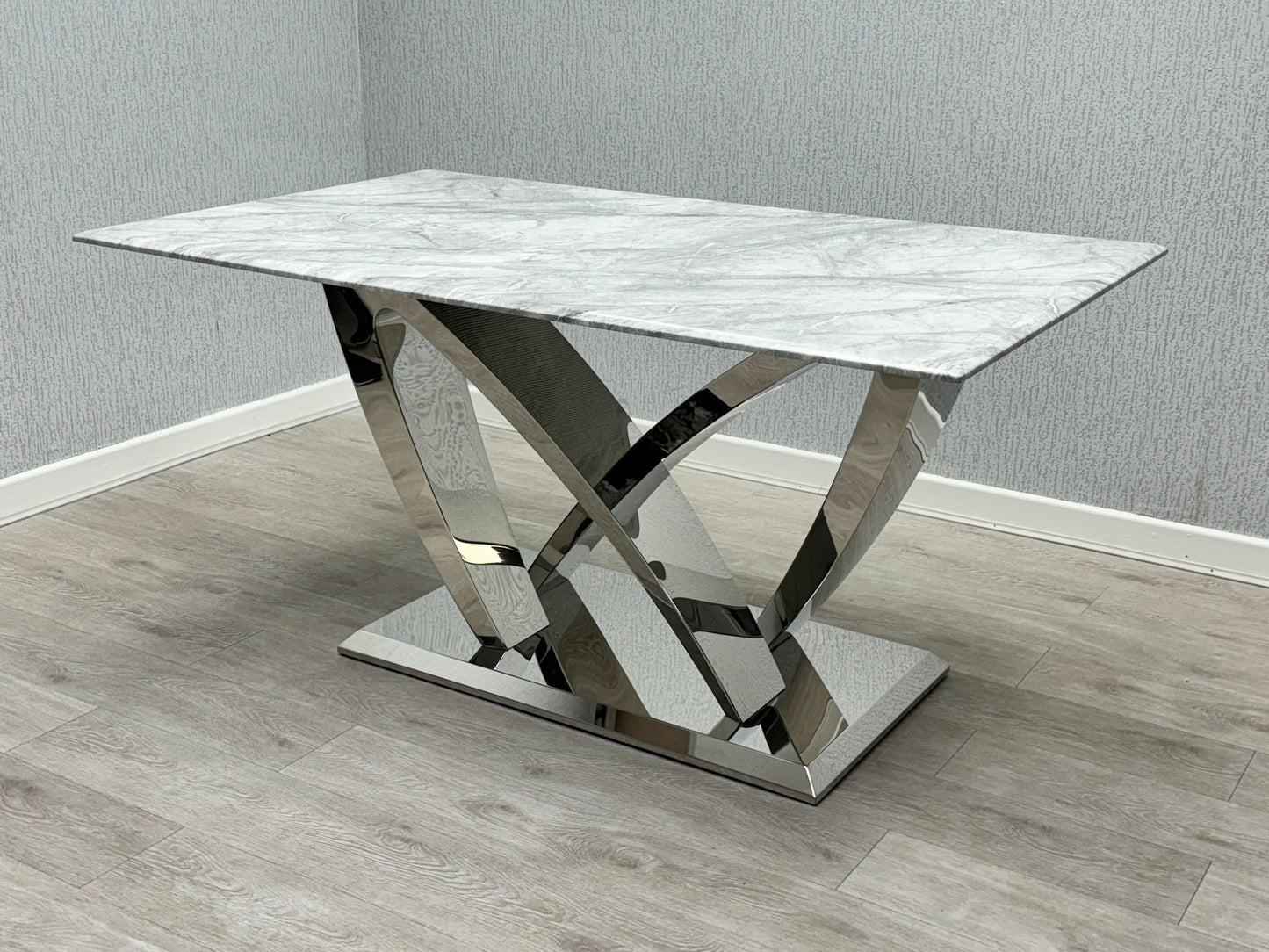 California 180cm Grey Chrome Marble Dining Table