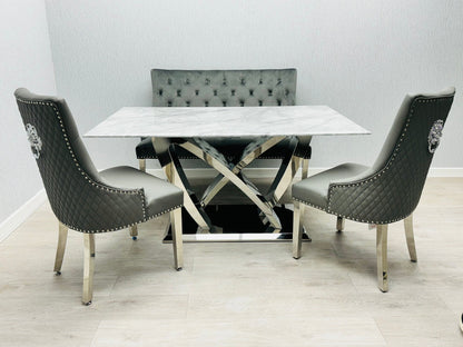 California 180cm Grey Chrome Marble Dining Table