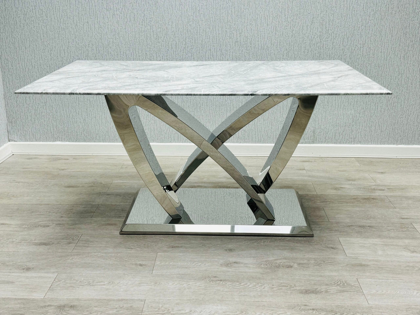 California 180cm Grey Chrome Marble Dining Table