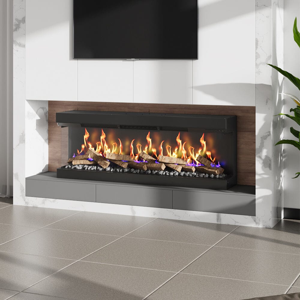 40/50/60/70-Inch 3-Sided Freestanding Electric Fireplace 12 Flame Colours and 5 Brightness Modes