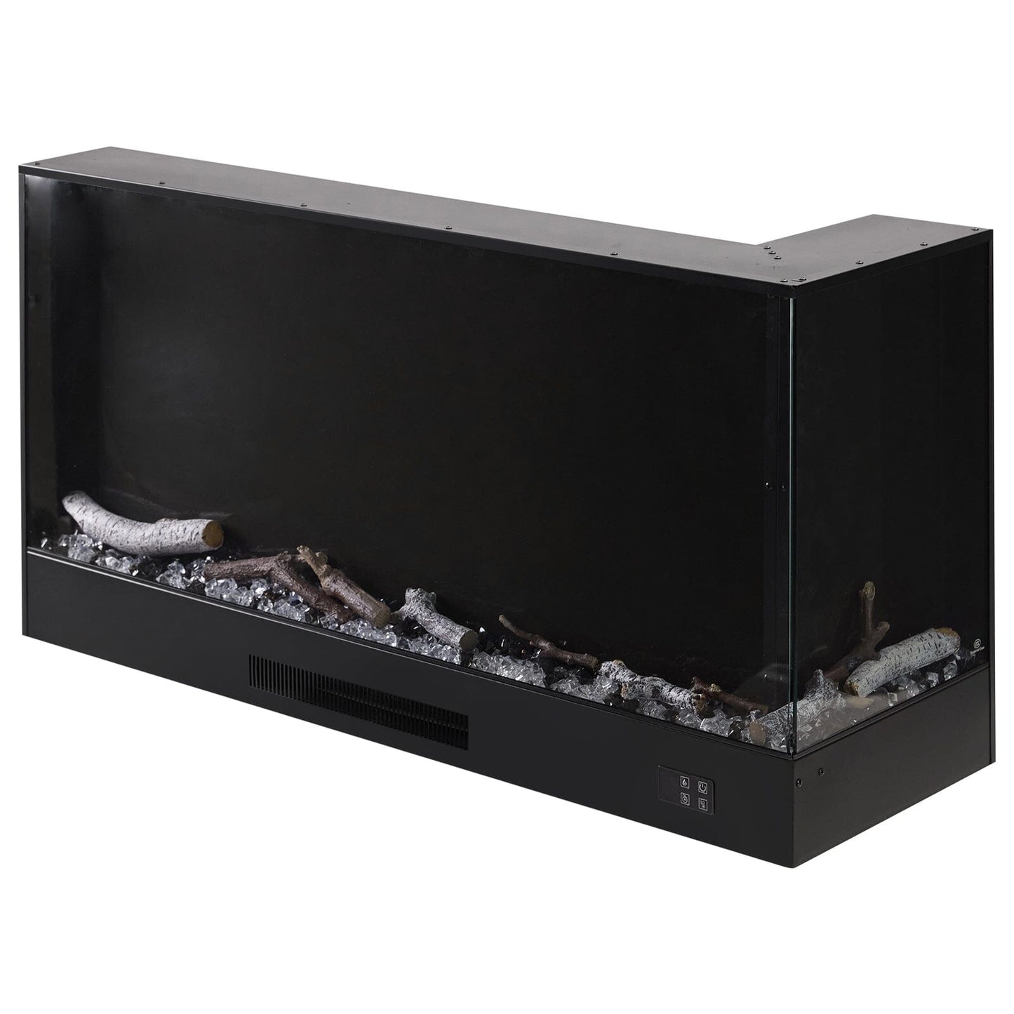46/60inch L-Shaped Electric Fireplace – WiFi Control, LED Display, Resin Logs & Crystal Stones with Heating